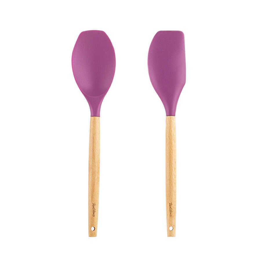 BAMBU SAPLI SİLİKON BÜYÜK KAŞIK VE SPATULA SETİ