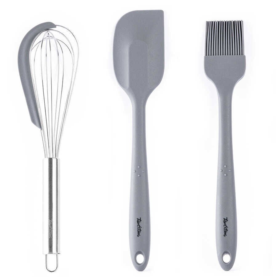3LÜ SİLİKON SPATULA, FIRÇA VE ÇIRPICI SETİ Gri