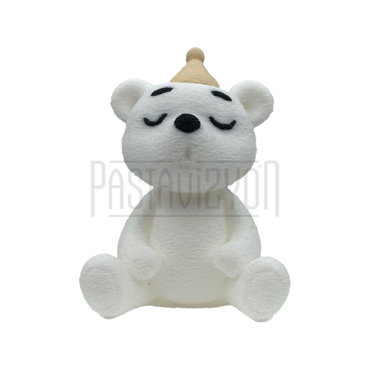 ŞAPKALI OTURAN AYI FİGÜRÜ BEYAZ