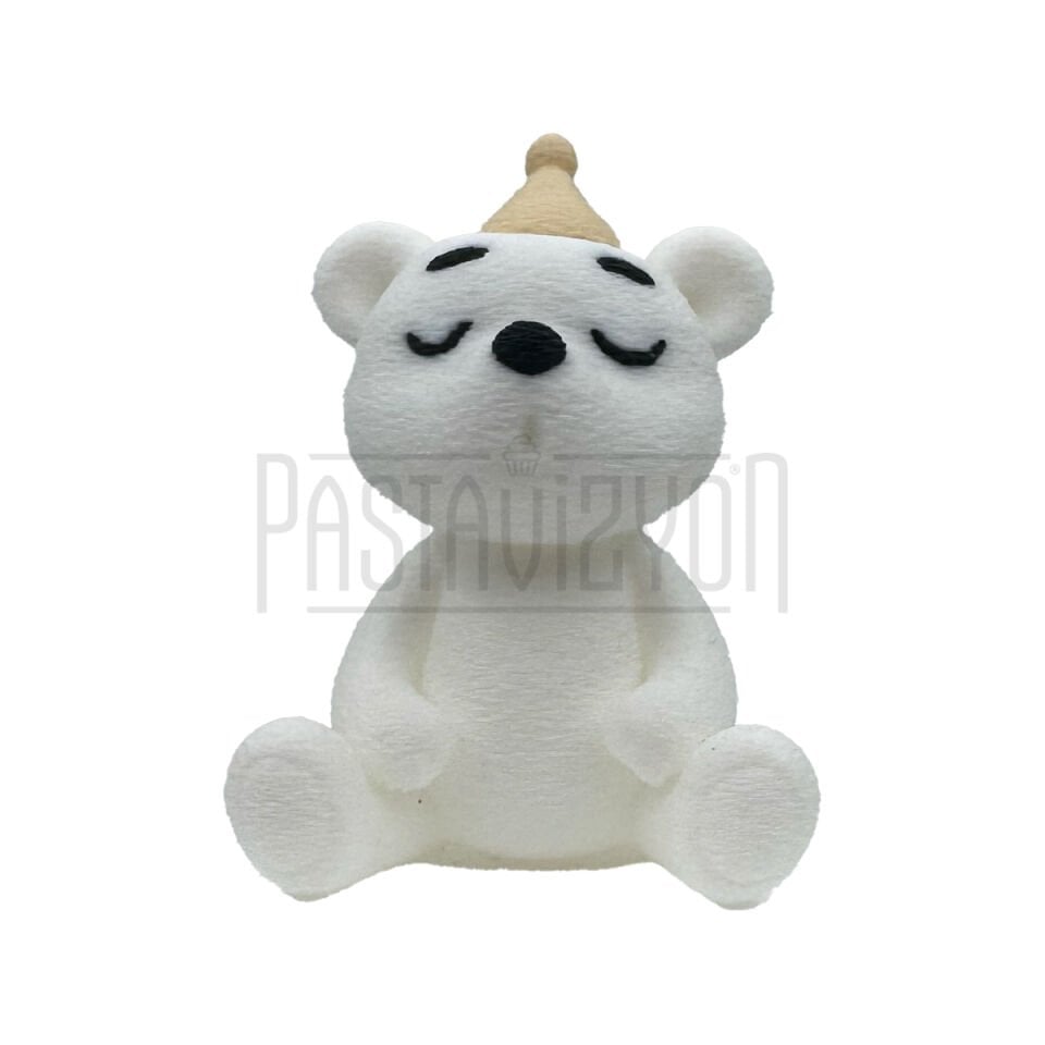 ŞAPKALI OTURAN AYI FİGÜRÜ BEYAZ