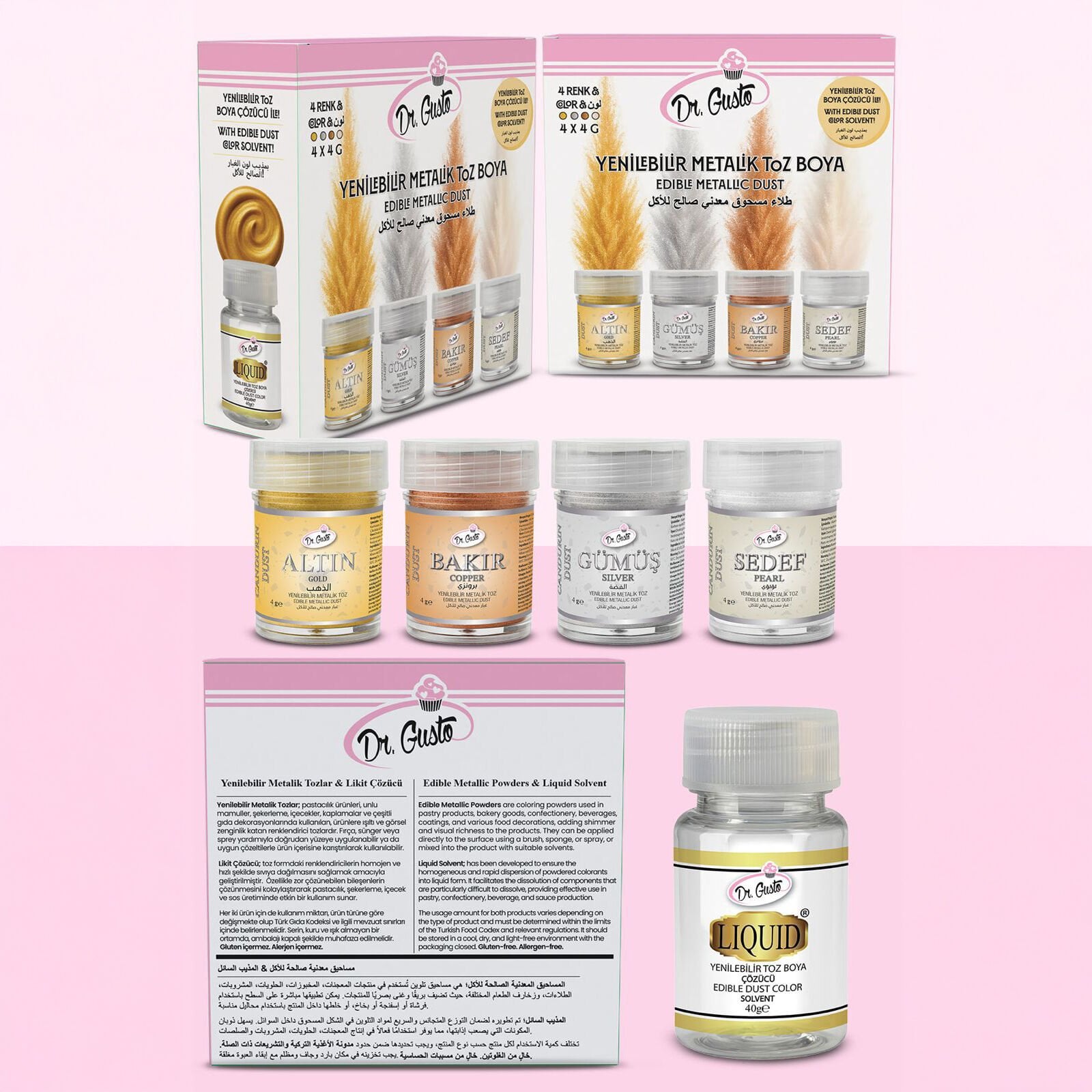 DR.GUSTO YENİLEBİLİR METALİK TOZ BOYA 4LÜ